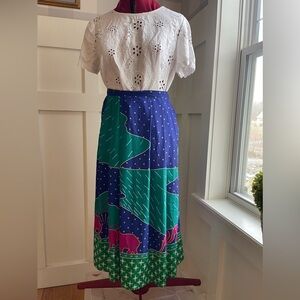 Vintage Breckenridge Elephant Blue and Green Skirt Size M- Vintage Size 12​​